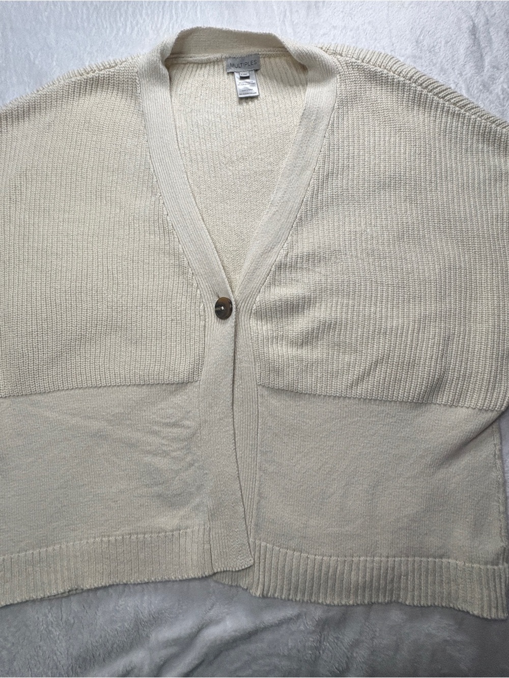Multiples Cream Knit Short Sleeve Cardigan Women’s L/XL Cotton Blend